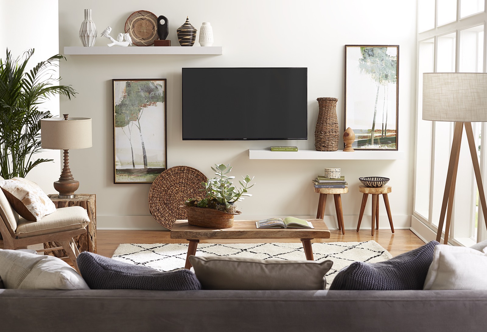 floating shelves around tv